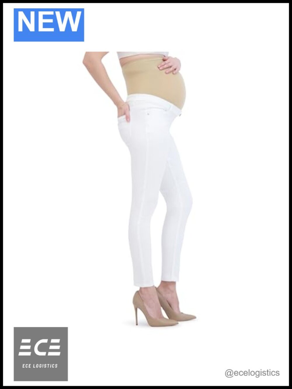 Maternity Skinny Leg Over Belly Summer Pants High Rise Pull On